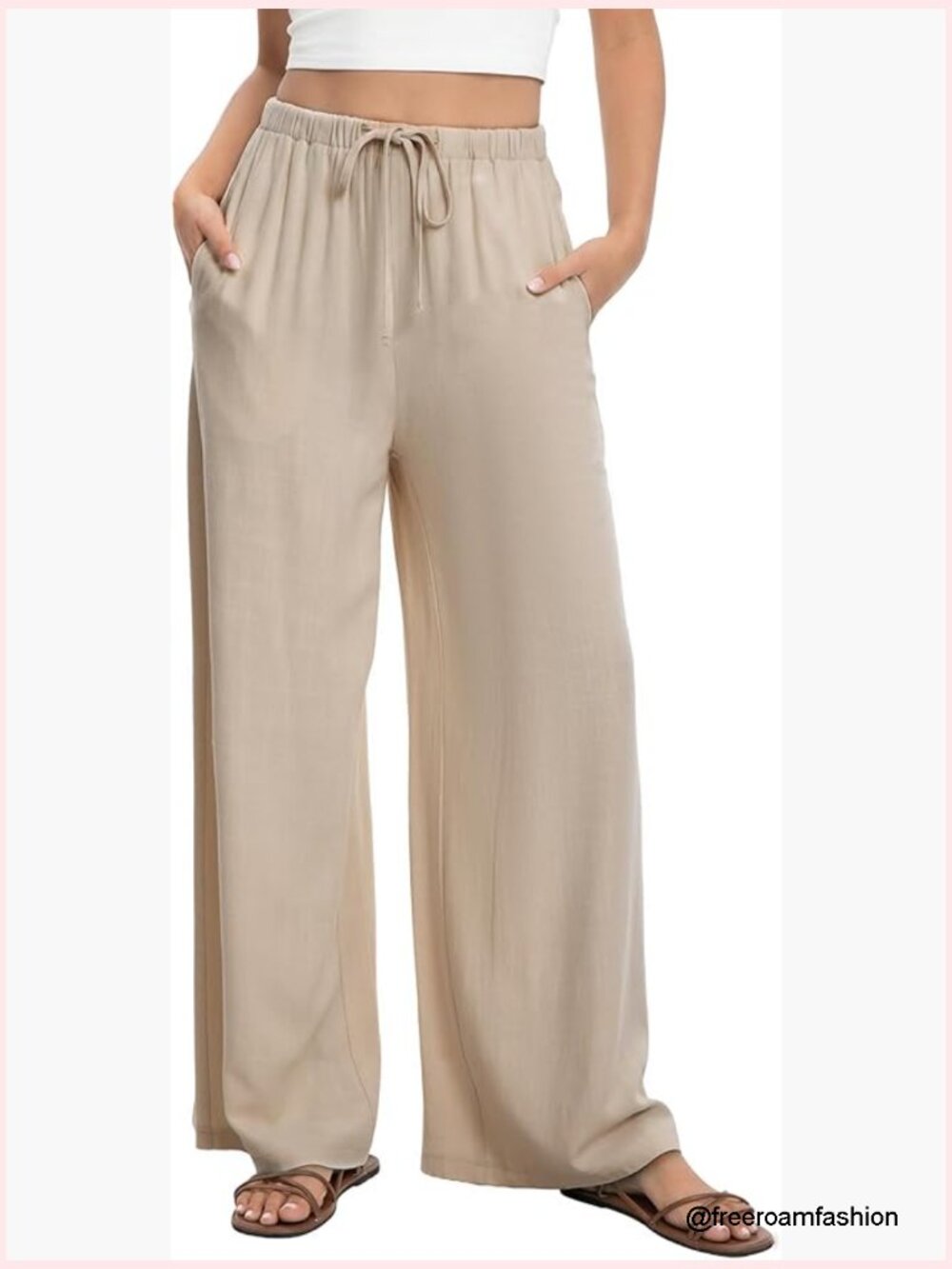 Linen Wide Leg Palazzo Pants with Pockets